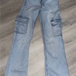 Zara Blue Cargo Jeans Straight Fit